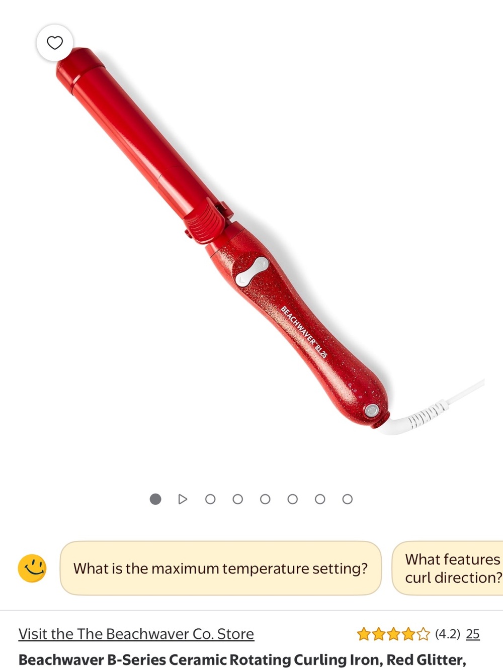 The Beachwaver Co. B-Series Ceramic Rotating Curling Iron in Red Glitter
